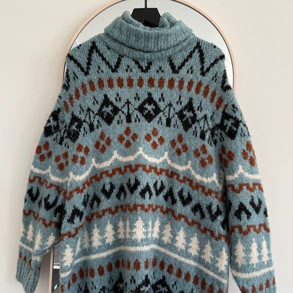 Zara Oversized Knit Jacquard Tree Turtleneck Sweater - Picture 4 of 5